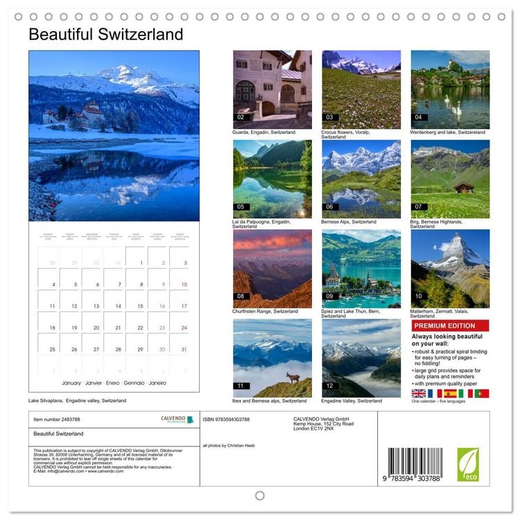 Produktbild: Beautiful Switzerland (Wall Calendar 2027 12 &times; 12 Inch) CALVENDO 12 Month Wall Calendar