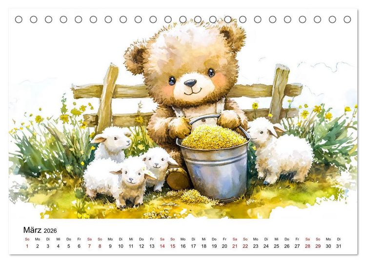 Produktbild: Teddy auf dem Bauernhof - Entdecke das Landleben mit Tieren und Feldern (Tischkalender 2026 DIN A5 quer), CALVENDO Monatskalender
