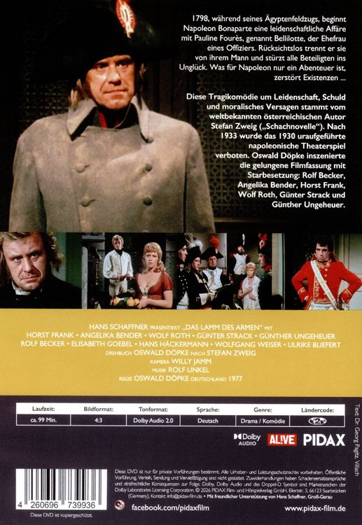 Produktbild: Das Lamm des Armen / Starbesetzte Tragikom&ouml;die &uuml;ber Napoleons verh&auml;ngnisvolle Aff&auml;re (Pidax Historien-Klassiker)