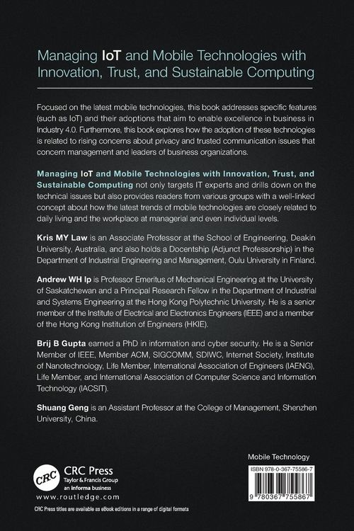 Produktbild: Managing IoT and Mobile Technologies with Innovation, Trust, and Sustainable Computing