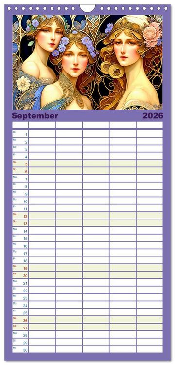 Produktbild: Familienplaner 2026 - Art Deco Freundinnen mit 5 Spalten (Wandkalender, 21 x 45 cm) CALVENDO