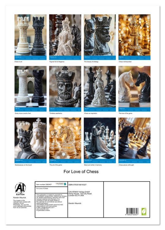 Produktbild: For Love of Chess (Wall Calendar 2026 DIN A2 portrait), CALVENDO 12 Month Wall Calendar