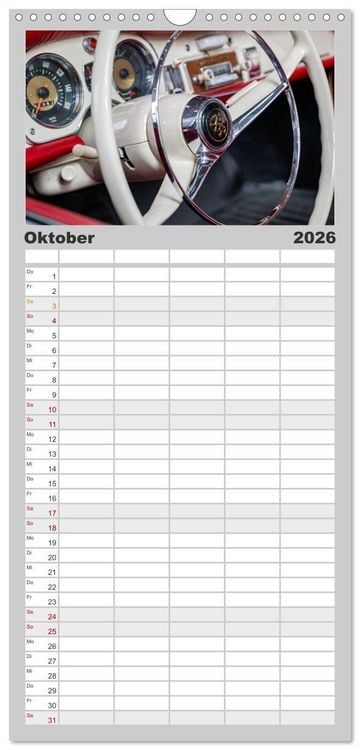 Produktbild: Familienplaner 2026 - Einsteigen, bitte! - Innenansichten automobiler Ikonen mit 5 Spalten (Wandkalender, 21 x 45 cm) CALVENDO