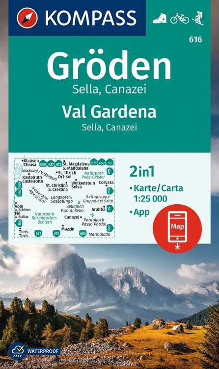 Produktbild: KOMPASS Wanderkarte 616 Gr&ouml;den / Val Gardena, Sella, Canazei 1:25.000