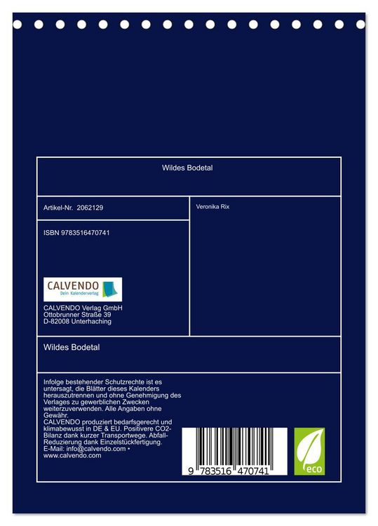 Produktbild: Wildes Bodetal (Tischkalender 2026 DIN A5 hoch), CALVENDO Monatskalender