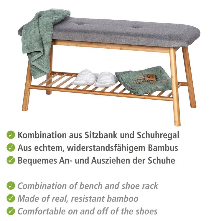 Produktbild: Schuhbank aus Bambus mit Sitzpolster Mod. Bahari, Bambus