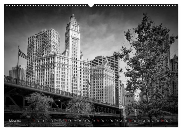 Produktbild: CHICAGO Monochrom (Wandkalender 2026 DIN A2 quer), CALVENDO Monatskalender