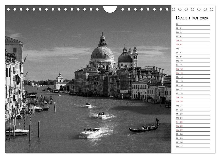 Produktbild: Venedig schwarz-wei&szlig; (Wandkalender 2026 DIN A4 quer), CALVENDO Monatskalender