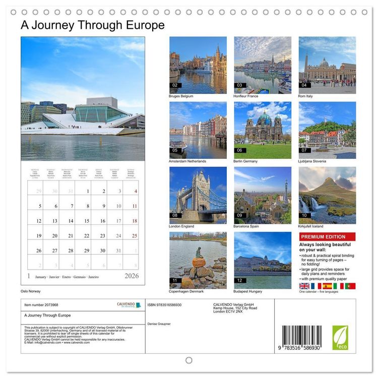 Produktbild: A Journey Through Europe (Wall Calendar 2026 12 &times; 12 Inch) CALVENDO 12 Month Wall Calendar