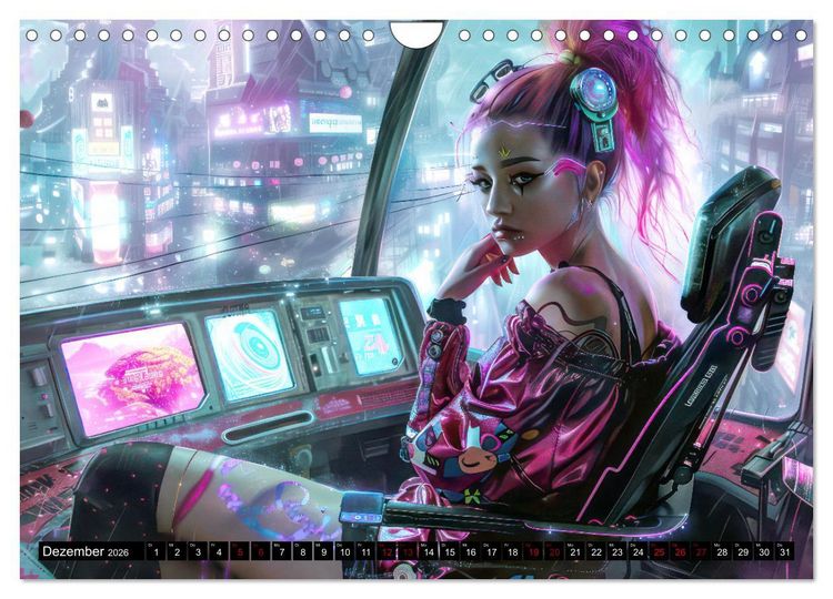 Produktbild: Cyberpunk - Hochtechnisierte Neonwelt (Wandkalender 2026 DIN A4 quer), CALVENDO Monatskalender