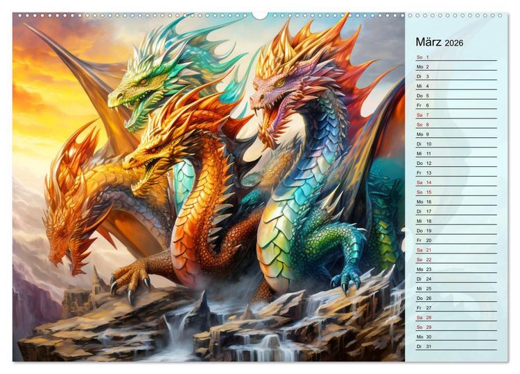 Produktbild: Drachen-Jahr - Kalenderplaner im Stile des chinesischen Tierkreiszeichens (hochwertiger Premium Wandkalender 2026 DIN A2 quer), Kunstdruck in Hochglanz