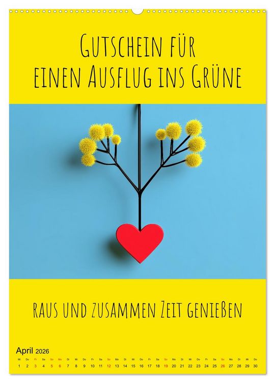 Produktbild: Gutscheinkalender - Gutschein Karten als Geschenk der Liebe (hochwertiger Premium Wandkalender 2026 DIN A2 hoch), Kunstdruck in Hochglanz