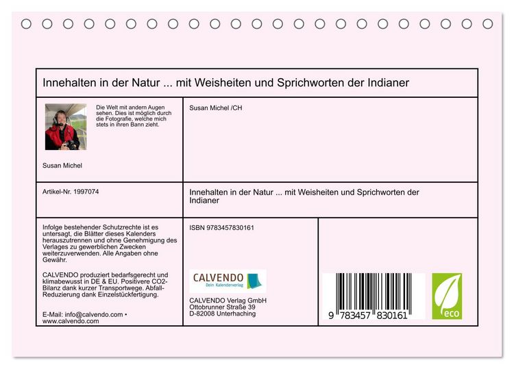 Produktbild: Innehalten in der Natur ... mit Weisheiten und Sprichworten der Indianer (Tischkalender 2026 DIN A5 quer), CALVENDO Monatskalender