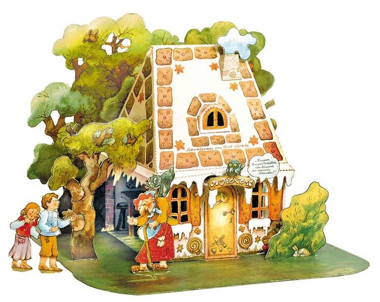 Produktbild: H&auml;nsel und Gretel basteln Bastelbogen Lebkuchenhaus Ausschneidebogen