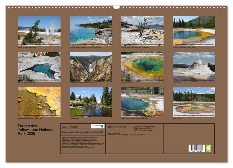 Produktbild: Farben des Yellowstone National Park 2026 (Wandkalender 2026 DIN A2 quer), CALVENDO Monatskalender