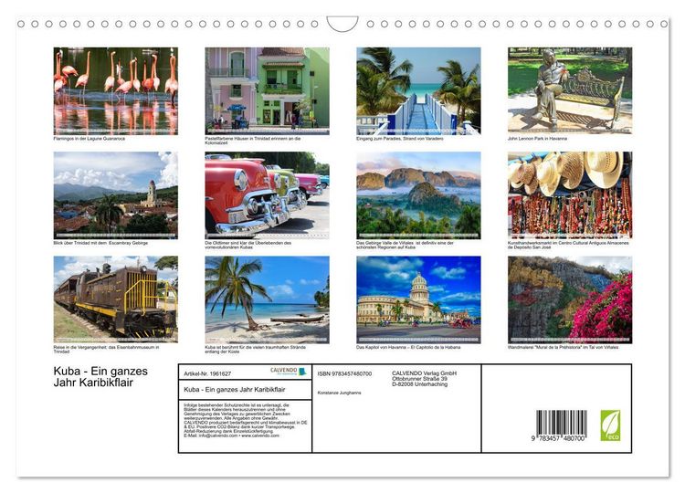 Produktbild: Kuba - Ein ganzes Jahr Karibikflair (Wandkalender 2026 DIN A3 quer), CALVENDO Monatskalender