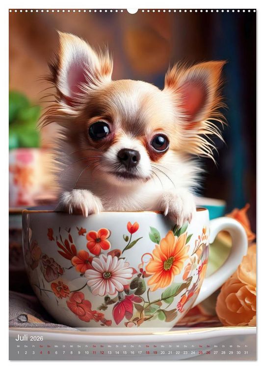 Produktbild: Kaffeepause mit Chihuahua - Kleine Freunde in gro&szlig;en Tassen (Wandkalender 2026 DIN A2 hoch), CALVENDO Monatskalender