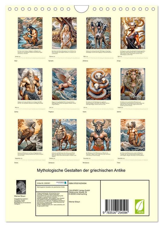 Produktbild: Mythologische Gestalten der griechischen Antike (Wandkalender 2026 DIN A4 hoch), CALVENDO Monatskalender