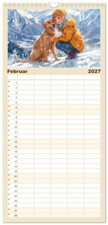 Produktbild: Familienplaner 2027 - Tierische Anime-Freunde - Fr&ouml;hliche Streifz&uuml;ge mit Hund und Katze mit 5 Spalten (Wandkalender, 21 x 45 cm) CALVENDO