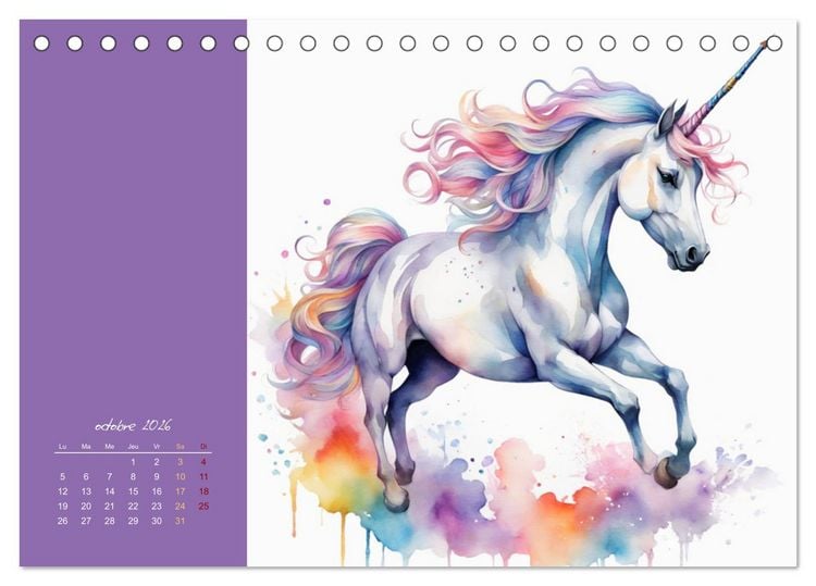 Produktbild: Les licornes (Calendrier de bureau 2026 DIN A5 vertical), CALVENDO calendrier mensuel