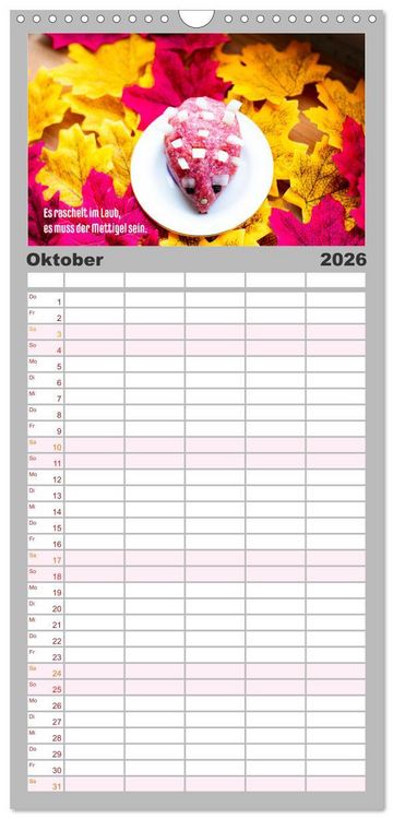 Produktbild: Familienplaner 2026 - Mettkalender - Mettigel Edition mit 5 Spalten (Wandkalender, 21 x 45 cm) CALVENDO
