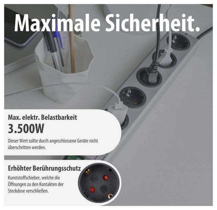 Produktbild: Brennenstuhl 1153340115 Steckdosenleiste mit Schalter 5fach Silber Schutzkontakt 1 St.