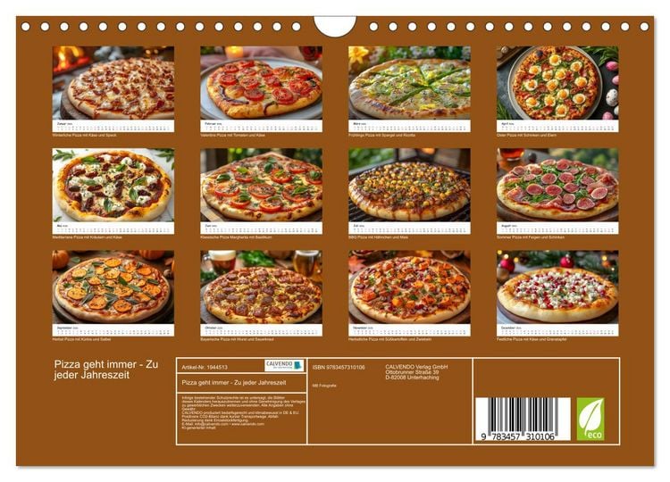 Produktbild: Pizza geht immer - Zu jeder Jahreszeit (Wandkalender 2026 DIN A4 quer), CALVENDO Monatskalender