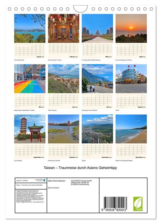 Produktbild: Taiwan &ndash; Traumreise durch Asiens Geheimtipp (Wandkalender 2027 DIN A4 hoch), CALVENDO Monatskalender