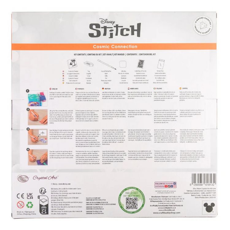 Produktbild: Craft Buddy CAKL-32DNY716M - Crystal Art Famed Canvas Kit, Disney, Stitch & Angel, Leinwandbild 30x30cm, Diamond Painting