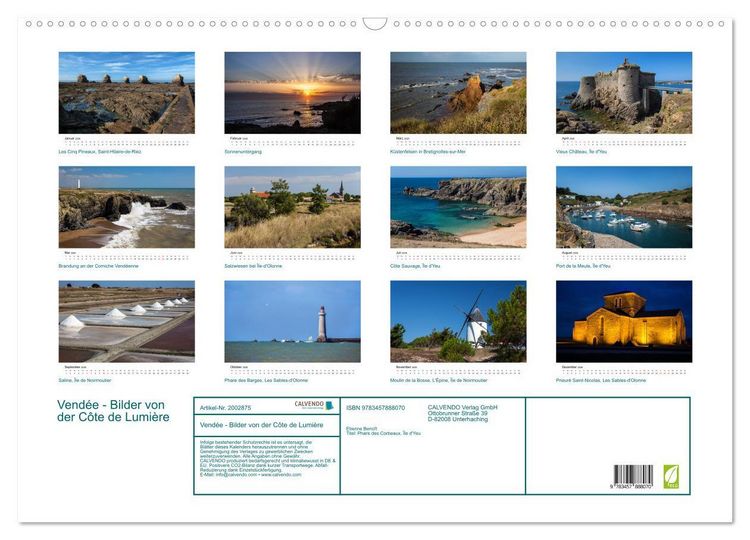 Produktbild: Vend&eacute;e - Bilder von der C&ocirc;te de Lumi&egrave;re (Wandkalender 2026 DIN A2 quer), CALVENDO Monatskalender