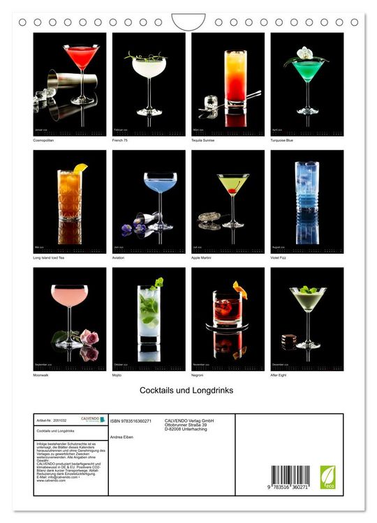 Produktbild: Cocktails und Longdrinks (Wandkalender 2026 DIN A4 hoch), CALVENDO Monatskalender
