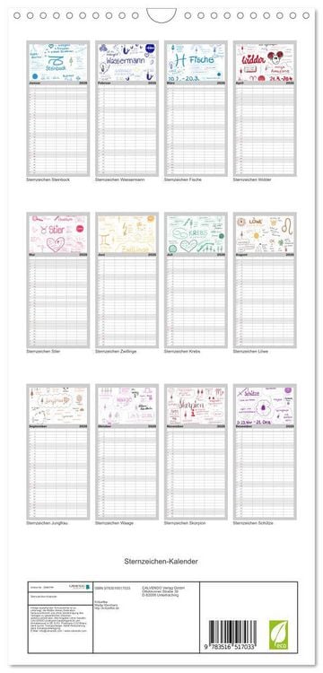Produktbild: Familienplaner 2026 - Sternzeichen-Kalender mit 5 Spalten (Wandkalender, 21 x 45 cm) CALVENDO