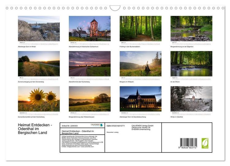 Produktbild: Heimat Entdecken - Odenthal im Bergischen Land (Wandkalender 2027 DIN A3 quer), CALVENDO Monatskalender