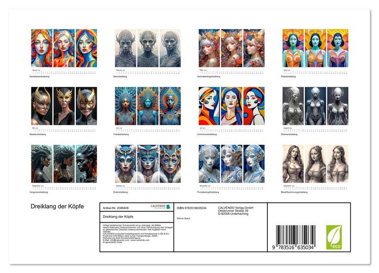 Produktbild: Dreiklang der K&ouml;pfe (Wandkalender 2026 DIN A4 quer), CALVENDO Monatskalender