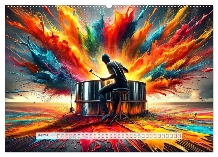 Produktbild: Drummer - Color Splash Rhythms: Trommelschl&auml;ge und Farbexplosionen (hochwertiger Premium Wandkalender 2026 DIN A2 quer), Kunstdruck in Hochglanz