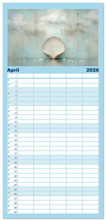 Produktbild: Familienplaner 2026 - Sandgefl&uuml;ster und Muschelzauber mit 5 Spalten (Wandkalender, 21 x 45 cm) CALVENDO