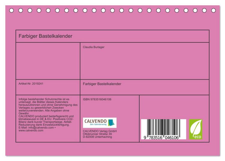 Produktbild: Farbiger Bastelkalender (Tischkalender 2026 DIN A5 quer), CALVENDO Monatskalender
