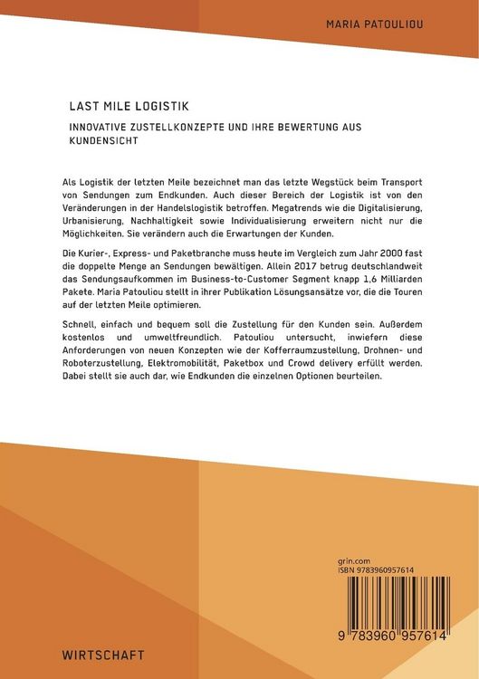 Produktbild: Last Mile Logistik. Innovative Zustellkonzepte und ihre Bewertung aus Kundensicht