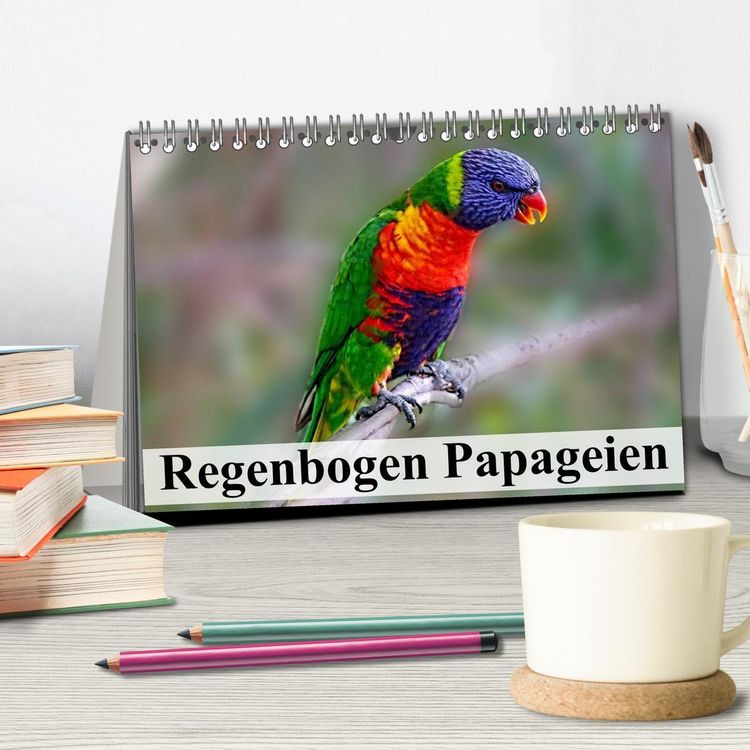 Produktbild: Regenbogen Papageien (Tischkalender 2026 DIN A5 quer), CALVENDO Monatskalender