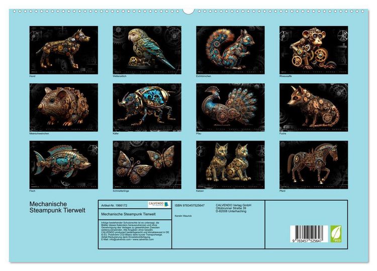 Produktbild: Mechanische Steampunk Tierwelt (hochwertiger Premium Wandkalender 2026 DIN A2 quer), Kunstdruck in Hochglanz