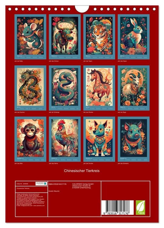 Produktbild: Chinesischer Tierkreis (Wandkalender 2026 DIN A4 hoch), CALVENDO Monatskalender