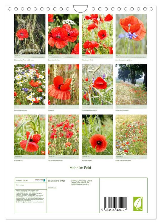 Produktbild: Mohn im Feld (Wandkalender 2026 DIN A4 hoch), CALVENDO Monatskalender