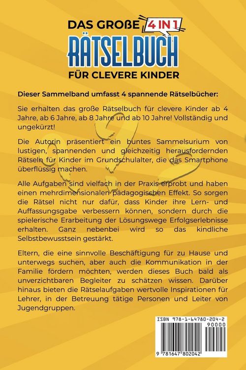 Produktbild: Das gro&szlig;e 4 in 1 R&auml;tselbuch f&uuml;r clevere Kinder
