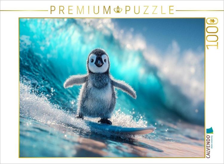 Produktbild: CALVENDO Puzzle Pinguin stark auf dem Surfbrett | 1000 Teile Lege-Gr&ouml;&szlig;e 64x48cm Foto-Puzzle f&uuml;r gl&uuml;ckliche Stunden