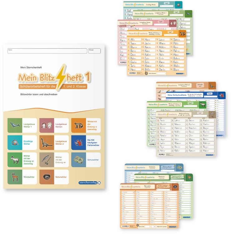 Produktbild: Mein Blitzheft 1 und Meine Blitzlesekarten Set 1-3 mit Stift "Alles in einem"