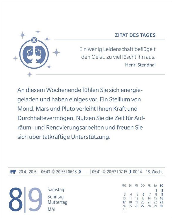 Produktbild: Zwillinge Sternzeichenkalender 2027 - Tagesabrei&szlig;kalender - Ihr Horoskop f&uuml;r jeden Tag