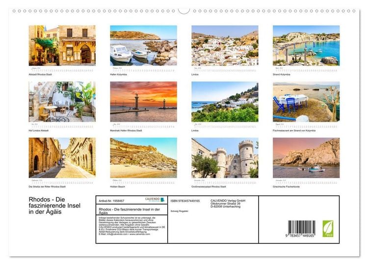 Produktbild: Rhodos - Die faszinierende Insel in der &Auml;g&auml;is (hochwertiger Premium Wandkalender 2026 DIN A2 quer), Kunstdruck in Hochglanz
