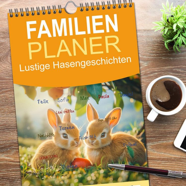 Produktbild: Familienplaner 2026 - Lustige Hasengeschichten mit 5 Spalten (Wandkalender, 21 x 45 cm) CALVENDO