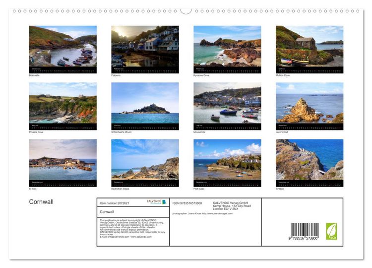 Produktbild: Cornwall (High Quality Premium Wall Calendar 2026 DIN A2 landscape),CALVENDO 12 Month Wall Calendar