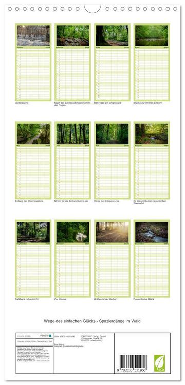 Produktbild: Familienplaner 2026 - Wege des einfachen Gl&uuml;cks - Spazierg&auml;nge im Wald mit 5 Spalten (Wandkalender, 21 x 45 cm) CALVENDO